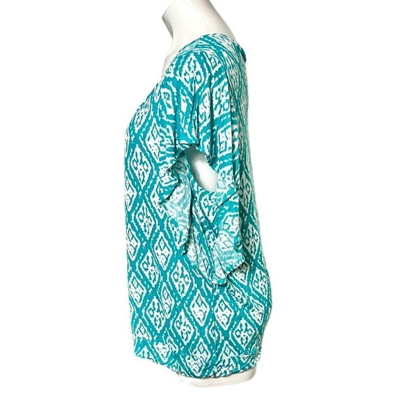 Cato Ikat Print Top Size X Large Aqua/White - Picture 2 of 4